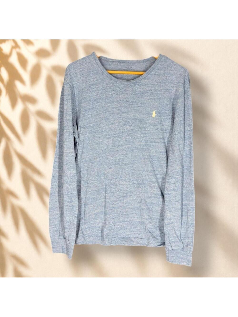 Ralph Lauren T-Shirt Men XL Blue Long Sleeve Custom Fit Round Neck Cotton